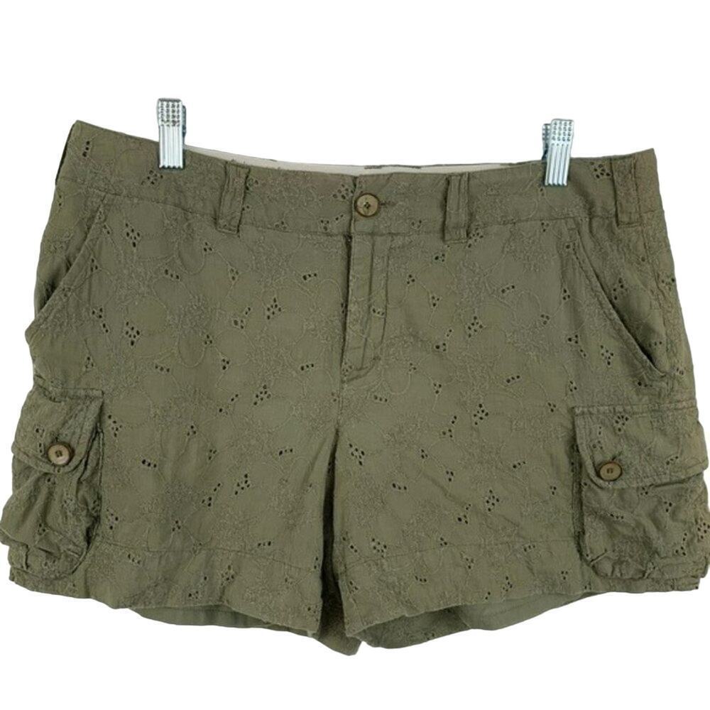 Tapemeasure Eyelet Cargo Shorts Olive Green Boho Utility Women 10 - Picture 6 of 6